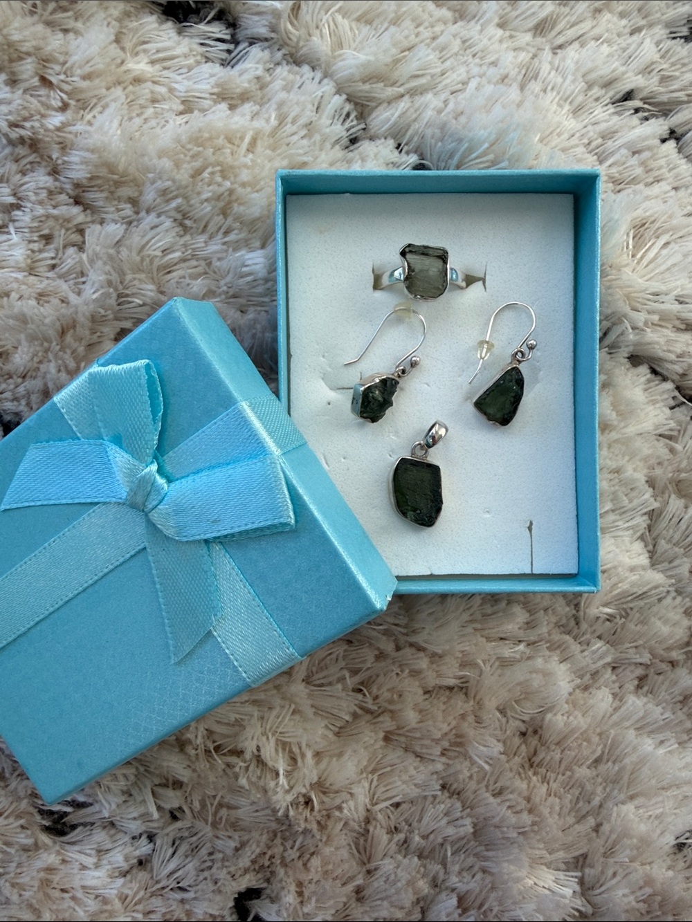 Moldavite Sterling SilverJewelry Set - Earrings, Pendant & Ring